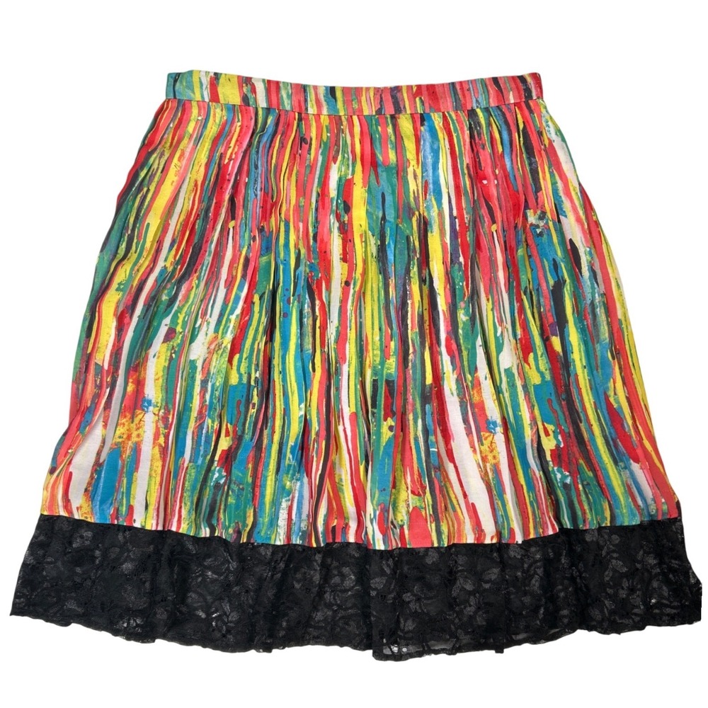 Prabal Gurung for Target Skirt Red Pink Brushstroke Pleated Lace Trim Artsy Sz 6